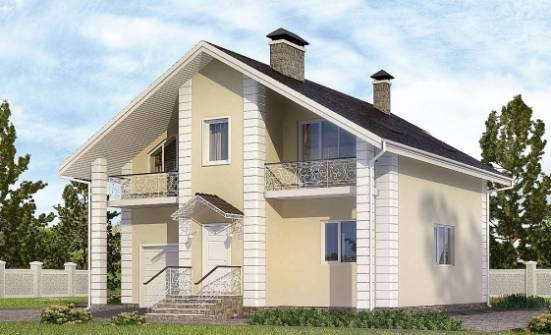 150-002-Л Проект двухэтажного дома с мансардой и гаражом, доступный загородный дом из теплоблока Калуга | Проекты домов от House Expert