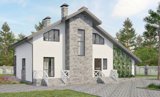 180-017-Л Проект двухэтажного дома с мансардой, гараж, уютный домик из блока Обнинск | Проекты домов от House Expert