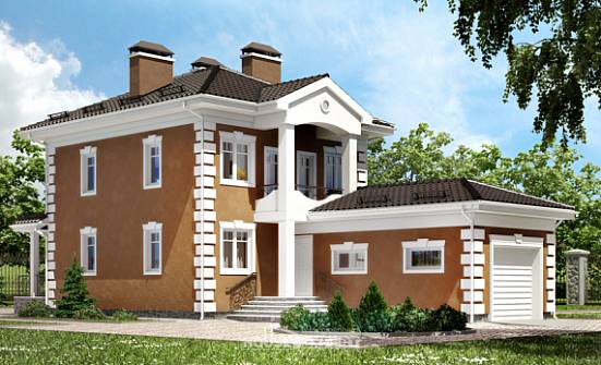 150-006-П Проект двухэтажного дома и гаражом, классический домик из газосиликатных блоков Козельск | Проекты домов от House Expert