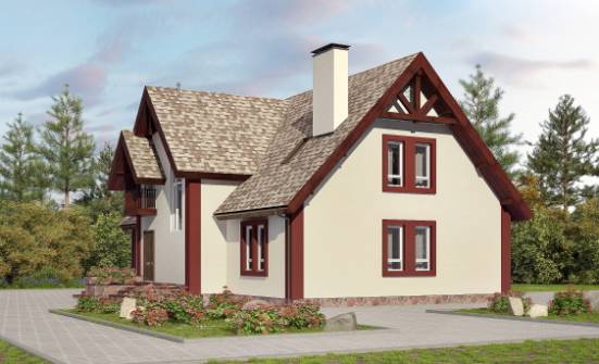 300-008-Л Проект двухэтажного дома с мансардой, гараж, уютный домик из блока Ермолино | Проекты домов от House Expert