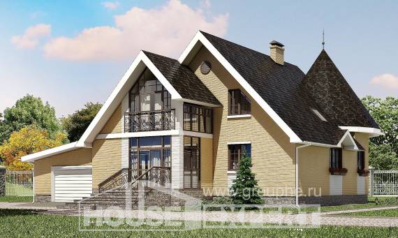 250-001-Л Проект двухэтажного дома с мансардой, гараж, красивый коттедж из керамзитобетонных блоков Калуга, House Expert