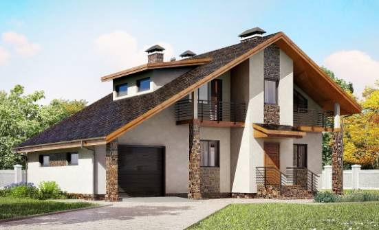 180-008-Л Проект двухэтажного дома с мансардой и гаражом, современный домик из пеноблока Балабаново | Проекты домов от House Expert
