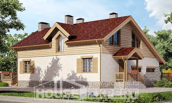 165-002-П Проект двухэтажного дома мансардой и гаражом, экономичный дом из арболита Балабаново, House Expert