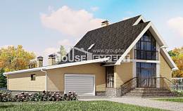 250-001-Л Проект двухэтажного дома с мансардой и гаражом, уютный домик из арболита Малоярославец, House Expert