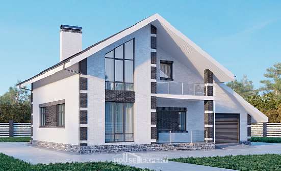 190-008-П Проект двухэтажного дома мансардный этаж и гаражом, простой коттедж из блока Обнинск | Проекты домов от House Expert