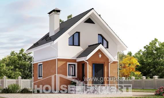 070-001-Л Проект двухэтажного дома с мансардой, миниатюрный домик из поризованных блоков, Малоярославец