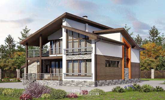 240-004-П Проект двухэтажного дома мансардный этаж и гаражом, классический домик из твинблока Ермолино | Проекты домов от House Expert