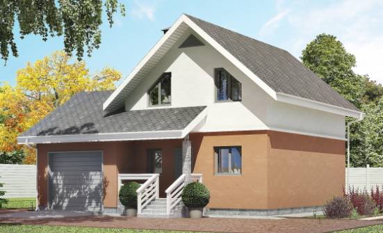 120-002-Л Проект двухэтажного дома мансардой и гаражом, недорогой домик из бризолита, Малоярославец