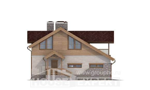 165-002-П Проект двухэтажного дома мансардой и гаражом, небольшой коттедж из твинблока Калуга, House Expert