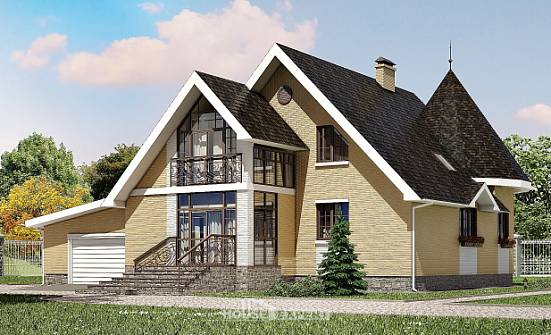 250-001-Л Проект двухэтажного дома с мансардным этажом, гараж, современный домик из керамзитобетонных блоков Обнинск | Проекты домов от House Expert